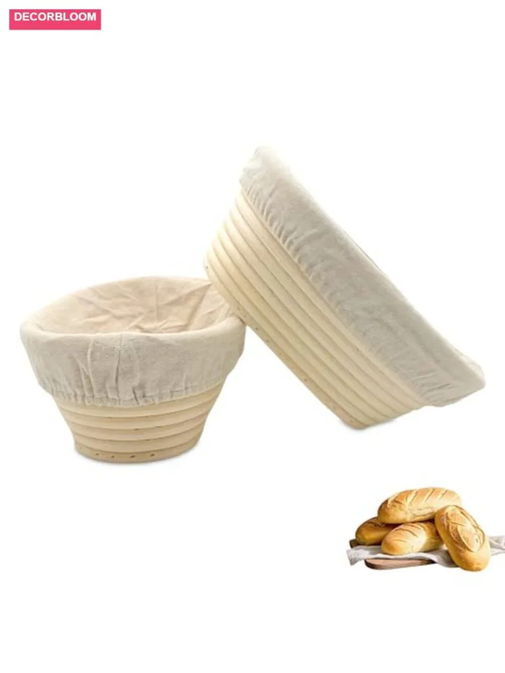 Bread Proofing Basket Set - 2 Oval Banneton Baskets with Linen Liners for